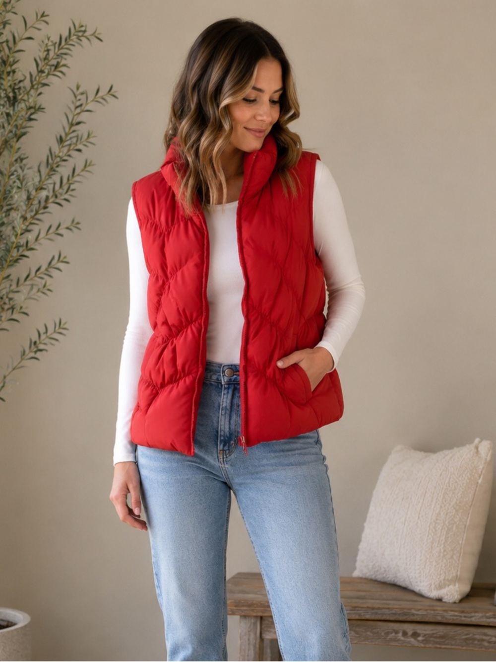 NINE WEST | Red Puffer Vest